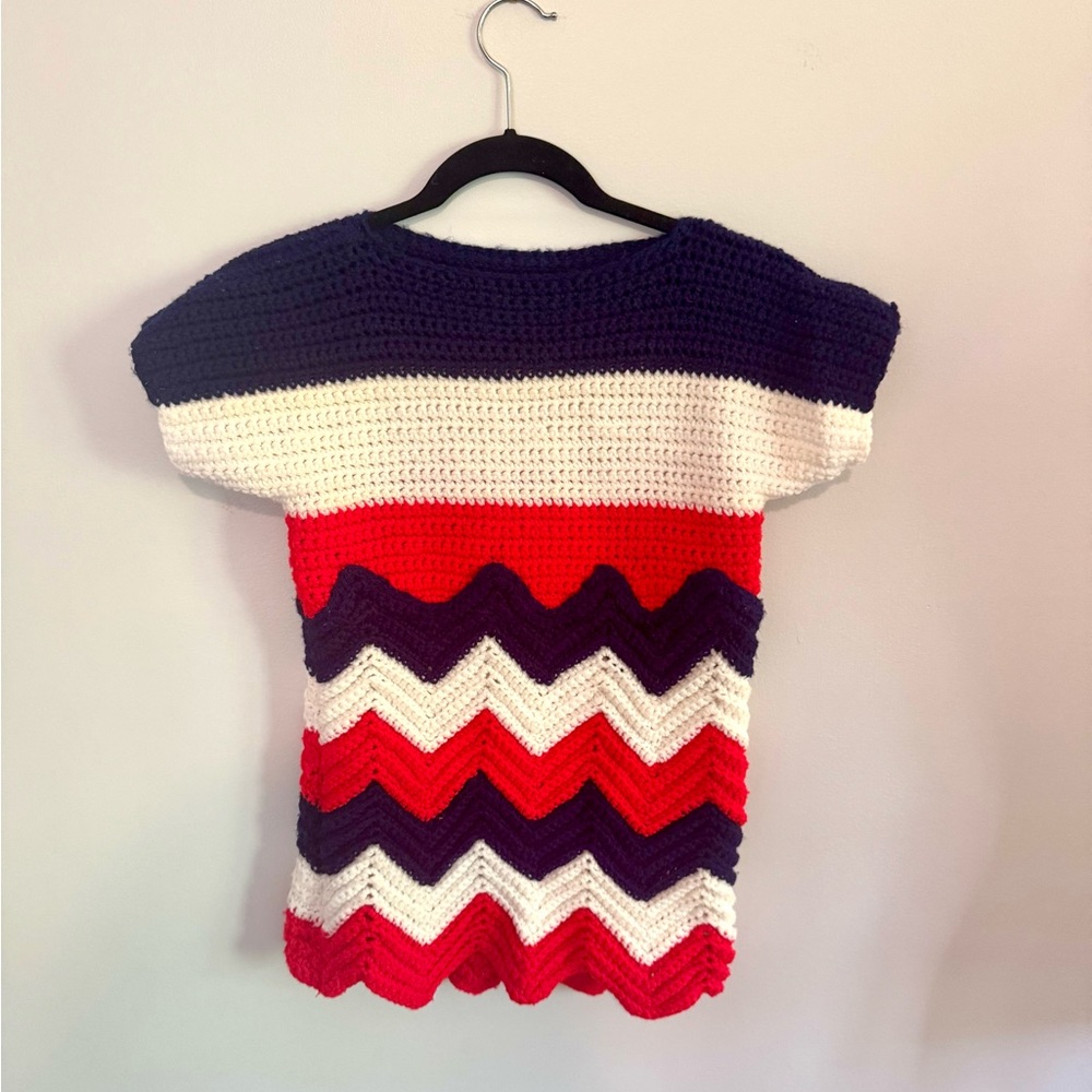 Vintage Handmade Red White and Blue Crochet Top from the 60s